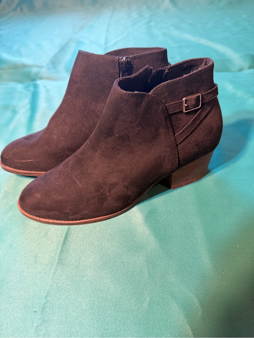 Women's Black Suede Ankle Booties with Low Heel